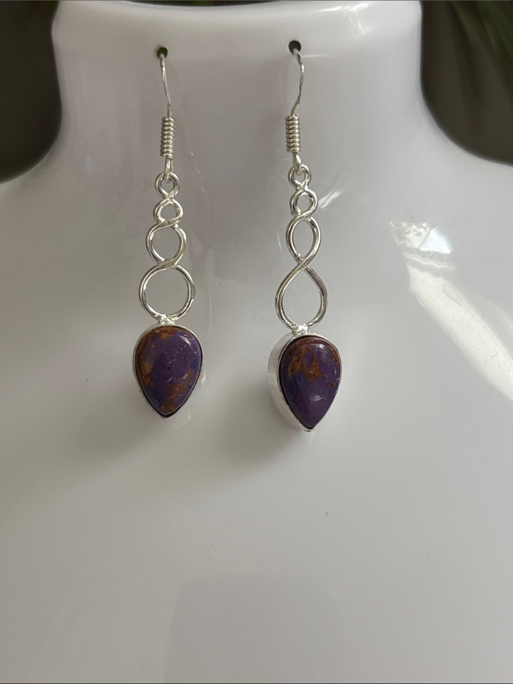 Purple Turquoise Gemstone Handmade Drop Dangle Earrings